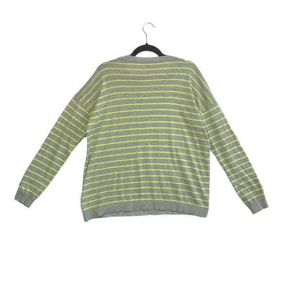 J. Crew Striped Dropped Shoulder Crew Neck Sweater NWT Women's Sz M Gray Green - Picture 2 of 5